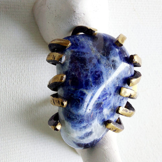 Sodalite Anello delle Valkyrie in Ottone